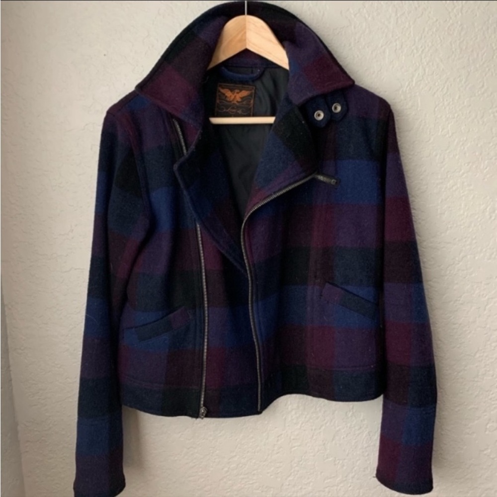 Levi’s Plaid Wool Blend Moto Style Jacket Size Small